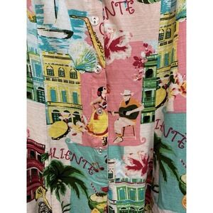 Jane & Delancey Linen Dress L Pink Tropical Resort Coastal Feminine Cottage